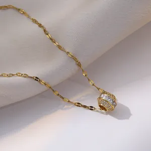 Titanium steel necklace with gold finish featuring a sparkling zircon waist pendant