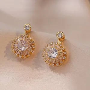 Funkelnde Zirkon Sonnenblumen Ohrstecker Vergoldetes Kupfer Blume Elegant Einfach Koreanischer Modeschmuck Für Damen