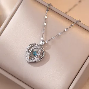Titanstahl Herz Anhänger Halskette Mit Blauer Zirkon Einlage Doppellagiges Hohles Design Trendiger Schmuck Für Damen