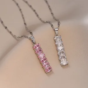 Bambus Gelenk Stab Anhänger Halskette Edelstahl Oval Zirkon Minimalistischer Koreanischer Stil Schmuck Für Damen