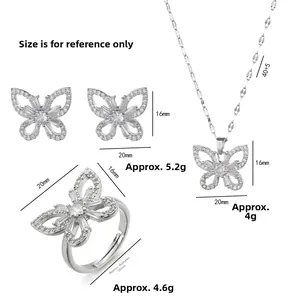 Spécifications de taille pour l'ensemble bijoux papillon avec collier et boucles d'oreilles