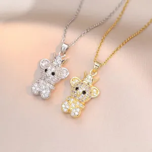 Crown Bear Pendant Necklace Alloy With Cubic Zirconia Inlaid Fashion Cute Jewelry For Women Clavicle Chain