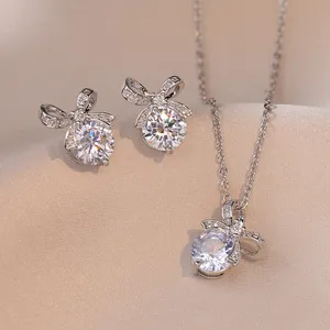 Bogendesign Halskette Und Ohrringe Schmuck Titanstahl Mit Rundem Zirkonia Fur Damen Koreanischer Modestil Elegant