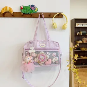 Borsa Ita Kawaii Giapponese Con Finestra in PVC Trasparente Motivo a Quadretti e Stelle Borsa a Tracolla Donna