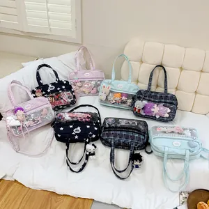 Borsa Ita giapponese a quadri con ampia finestra in PVC trasparente per esposizione peluche