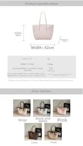 Detailed technical diagram showing dimensions 30x42x14cm and color options for the tote bag
