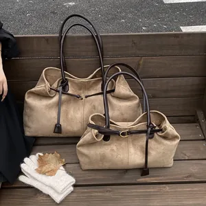 Retro Minimalist Large Capacity PU Suede Tote Bag For Women Vintage Commuter Shoulder Bag Autumn Winter Fashion Underarm Bag