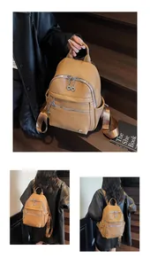 Dettaglio dello zaino in pelle PU martellata con cerniere in metallo e tasche laterali