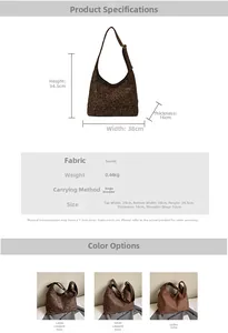 Detailed size chart and multi-color options for leopard print suede tote bag