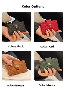 Quilted caviar leather card holders in black, red, brown, and green with flower clasp