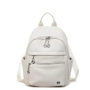 Chic cream white faux leather backpack with litchi texture and silver zipper rings