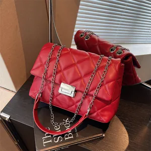 Fashion Quilted Lingge Shoulder Bag For Women PU Leather Square Chain Crossbody Bag Urban Minimalist Commuter Handbag Elegant Everyday