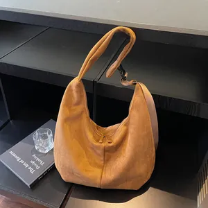 Bolso Hobo de Gamuza Sintética Vintage para Mujer Bolso de Hombro Bandolera de Gran Capacidad Bolso Tote de Cuero PU Esmerilado Retro Con Correa Ancha Ajustable