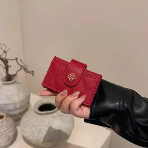 Women's Quilted PU Leather Short Wallet With Flower Metal Buckle Rhombus Pattern Accordion Card Holder Coin Purse