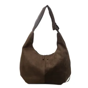 Bolso hobo vintage de ante sintético marrón oscuro con correa ajustable y gran capacidad tote