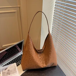 Women Vintage Leopard Print Matte PU Leather Tote Bag Large Capacity Hobo Shoulder Bag For Daily Commuting Office