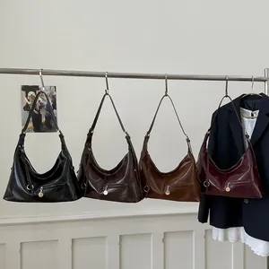 Retro aesthetic faux leather crescent underarm bags in black, coffee, brown and burgundy