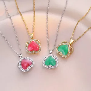 Rotating Heart Pendant Necklace Stainless Steel Zircon Inlaid Hollow Design Fashion Jewelry Women Elegant Accessory
