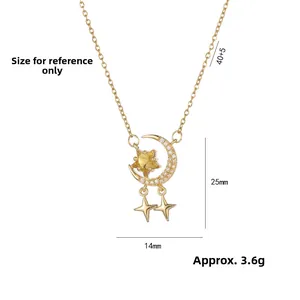 Paramètres de taille détaillés du pendentif collier lune et étoile en zircon doré