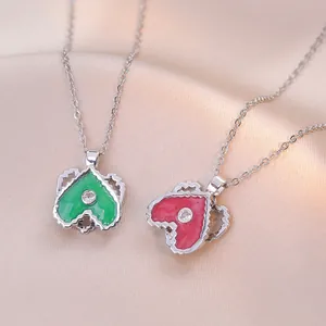 Rotating Heart Pendant Necklace Women Titanium Steel Zircon Inlaid Minimalist Heart Clavicle Chain Elegant Fashion Jewelry