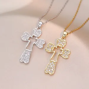 Collana Con Pendente A Croce A Forma Di Cuore In Acciaio Inossidabile Con Intarsi In Zirconia Doppio Strato Gioielli Donna