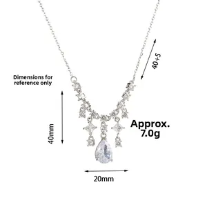 Zilveren halsketting met gekleurde zirkoon kwastjeshanger en verstelbare 40+5 cm ketting