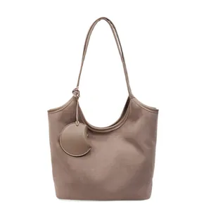 Borsa tote minimalista in pelle scamosciata taupe con grande capacità per le donne