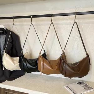 Minimalist faux leather hobo tote bags in cream, black, camel, and dark coffee colors