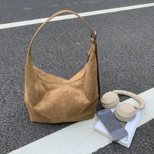 Sac Sous le Bras Grande Capacité pour Femmes Aspect Suédine Sac à Bandoulière Hobo Rétro Sac Fourre-Tout Minimaliste