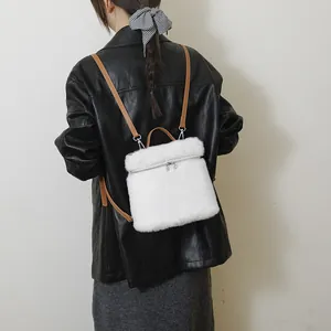 Dames Imitatiebont Mini Rugzak Mode Pluche Multi-Manier Schoudertas Kleine Vierkante Handtas Met Verstelbare Riem Winter Warme Casual Tas