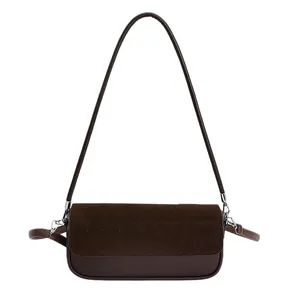 Chic dark brown faux leather and suede crossbody small square bag for women