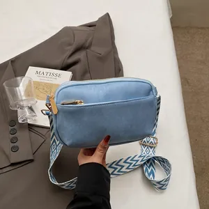 Dames PU Leren Crossbody Tas Casual Brede Schouderband Met Geometrisch Patroon Kleine Vierkante Tas Mode Dubbele Rits