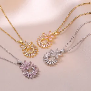 Collier Pendentif Fleur Acier Inoxydable Zircon Design Soleil Radiant Mode Élégant Bijoux De Luxe Pour Femmes