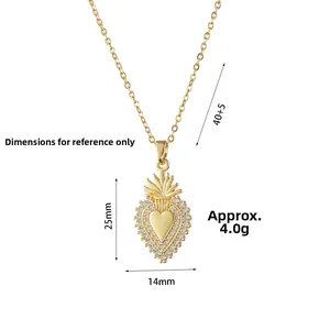 Detailed view of micro-pave zircon heart pendant necklace with dimensions and 4.0g weight