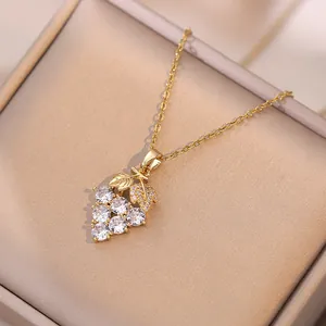 Exquisite gold-plated grape cluster pendant necklace with sparkling cubic zirconia stones