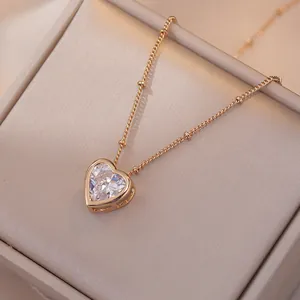 Collana Con Pendente A Cuore Zircone Acciaio Al Titanio Placcato Oro Rosa Catena A Pallini Gioielli Minimalisti