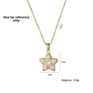 Detailed size parameters of gold star pendant necklace with cubic zirconia measurements
