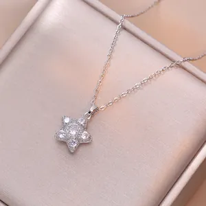 Pentagram star pendant necklace with cubic zirconia in silver finish for women
