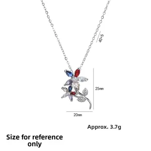 Collar de acero de titanio con colgante de flor de circón de colores y cadena de 40+5 cm