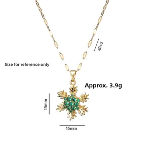 Ketting met roterende smaragd zirkoon sneeuwvlok hanger in goudkleur voor dames