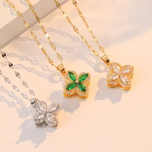 Collane con fiori rotanti in zircone in oro e argento su catenine a O fini