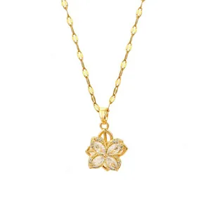 Collana con ciondolo a fiore in zircone rotante dorato con pietre marquise brillanti