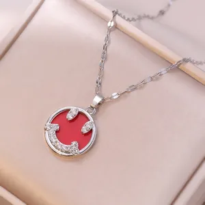 Collana Con Ciondolo Faccina Sorridente Acciaio Inossidabile Smalto Rosso Tondo Zircone Incrostato Catena Clavicola Gioielli Donna