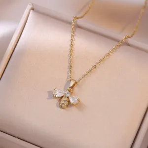 Collar Colgante Abeja Acero Inoxidable Chapado Oro Circonita Joyería Animal Para Mujeres Regalo Elegante