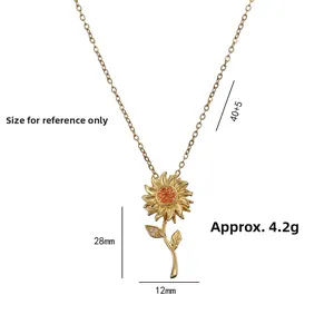 Collier tournesol doré rotatif avec pierre orange et chaîne réglable de 40+5cm