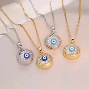 Evil Eye Anhänger Halskette Edelstahl Zirkon Eingelegt Tropföl Französischer Stil Modeschmuck Für Damen
