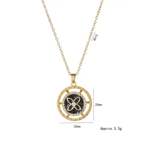 Golden four-leaf flower zircon necklace with size specs and 40+5cm chain length
