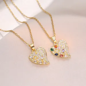 Heart Pendant Necklace Gold Titanium Steel Colorful Micro-Set Zircon Fashion Clavicle Chain Jewelry For Women