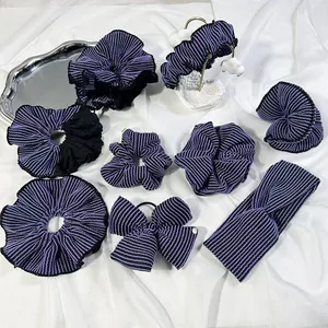 Collection Accessoires Cheveux en Tricot Rayé Violet Noir Scrunchie Plissé Bandeau Serre-tête Pour Femmes Mode Quotidienne