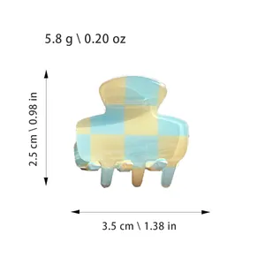 Blue and yellow checkered acetate hair claw clip for women stylish hair accessory